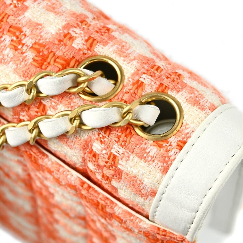 Chanel Quilted Tweed Vintage Chocolate Bar CC Flap Bag Orange - Picture 5 of 5